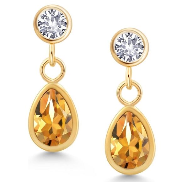 14K Yellow Gold with 0.92 Cttw Yellow Citrine and White Sapphire Post Earrings - Picture 1 of 4